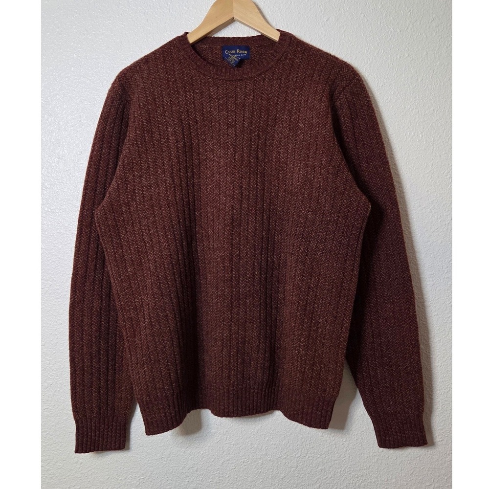 100% Lambswool Sweater Woolmark Granola Outdoor‎ Crewneck Knit Brown Mens Medium